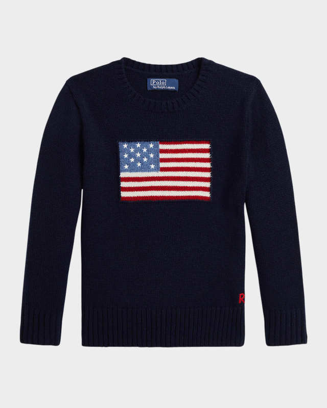 Boy's American Flag Cashmere Sweater, Size 2-